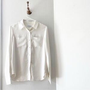 Nordstrom Pure Navy Ivory Button-Down Blouse | Small